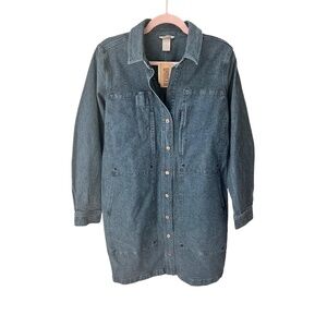 NWT Duluth Trading Co Womens Small Blue Denim Collared Button Front Shirt Dress